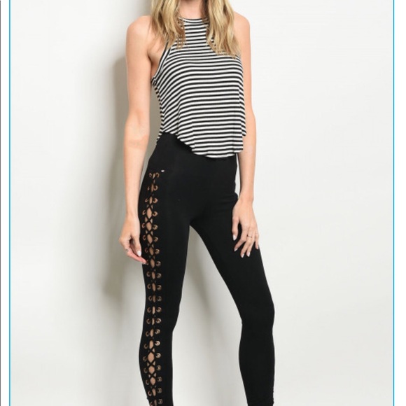 Last pair! High Waist leggings laceup Gold Gromet - Picture 5 of 5